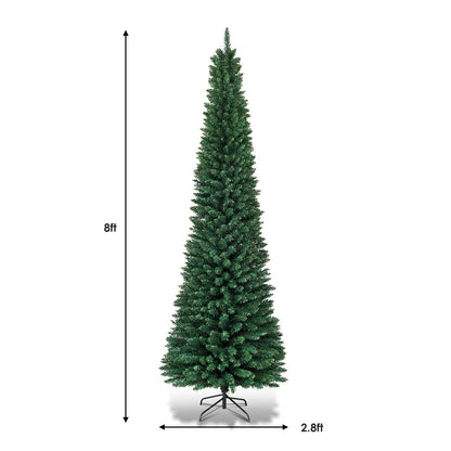 8FT Pencil Christmas Tree Slim Skinny Hinged Pine Tree with PVC Material