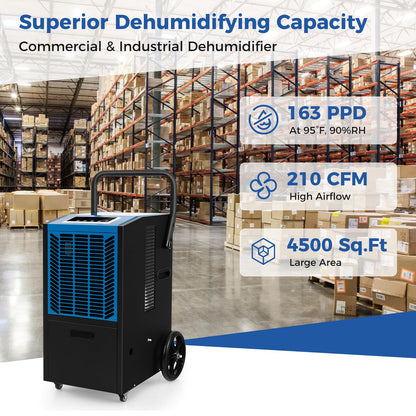 ARLIME 163 Pints Commercial Dehumidifier, Heavy Duty Portable Dehumidifier for Large Spaces