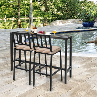 3 Piece Outdoor Patio Bar Set 55"/48" Rectangular Pub Height High Top Bar Table with 2 Cushioned Bar Stools