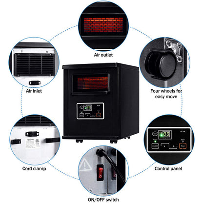 1500W Portable Space Heater with Digital Thermostat for Bedroom