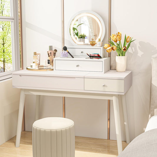 Modern Desktop Makeup Mirror with 2 Storage Drawers