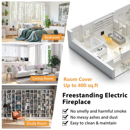 Electric Fireplace Heater Freestanding, 1400W Compact Fireplace Stove w/Realistic Flame Effect