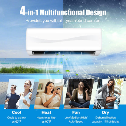 Mini Split Ac/Heating System - 24000BTU Mini Split Air Conditioner w/Heat Pump, 18.5 SEER2 208-230V Inverter Split AC Unit