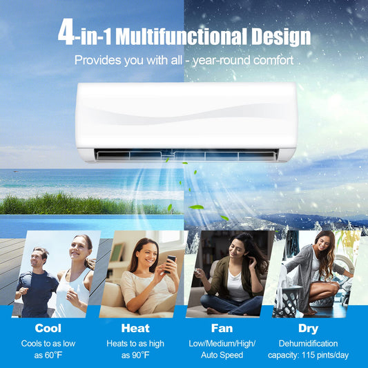 Mini Split Ac/Heating System - 24000BTU Mini Split Air Conditioner w/Heat Pump, 18.5 SEER2 208-230V Inverter Split AC Unit