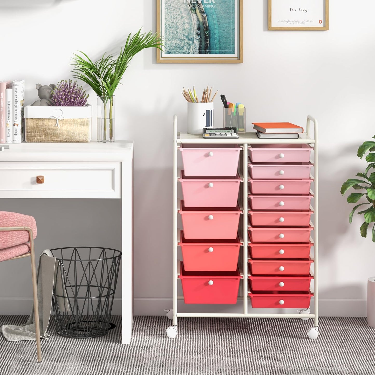 ARLIME 15-Drawer Storage Cart, 15 Drawer Trolley, Rolling Organizer Cart