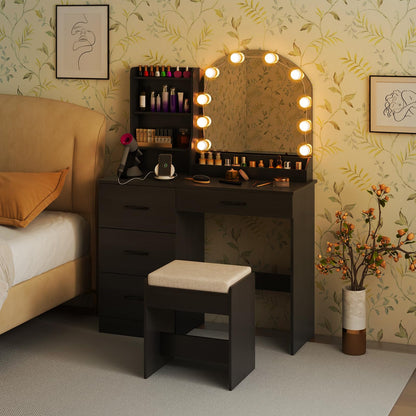 Dressing Table with Charging Station Bedroom Makeup Vanity Set for Girl