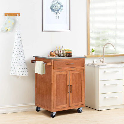 Kitchen Storage Island Cart on Wheels Farmhouse Kitchen Rolling Trolley Cart