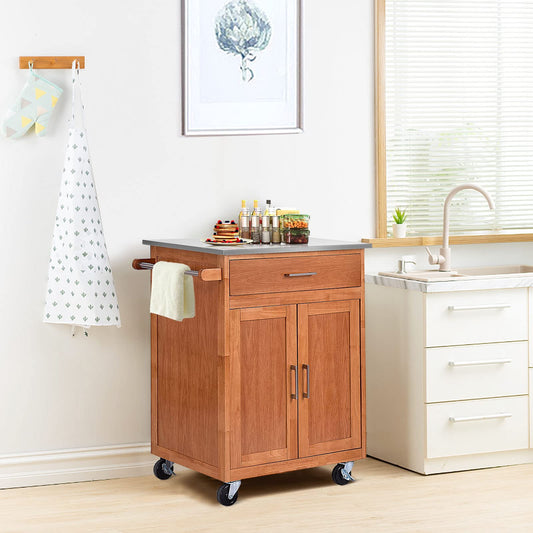 Kitchen Storage Island Cart on Wheels Farmhouse Kitchen Rolling Trolley Cart