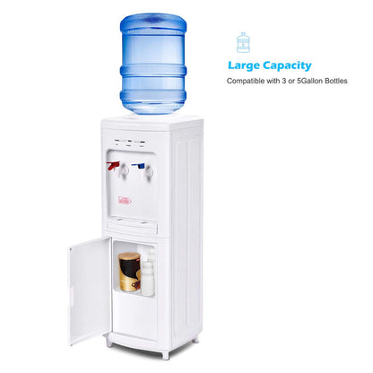 Water Cooler Dispenser for 3-5 Gallon Bottle, Top Loading Hot and Cold Water Dispenser with Storage Cabinet