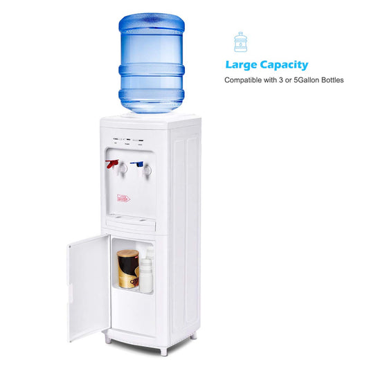 Water Cooler Dispenser for 3-5 Gallon Bottle, Top Loading Hot and Cold Water Dispenser with Storage Cabinet