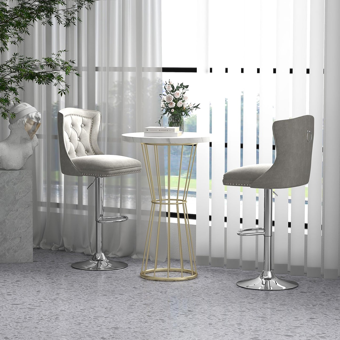 Adjustable Bar Stools Dutch Velvet Bar Chairs with Footrest