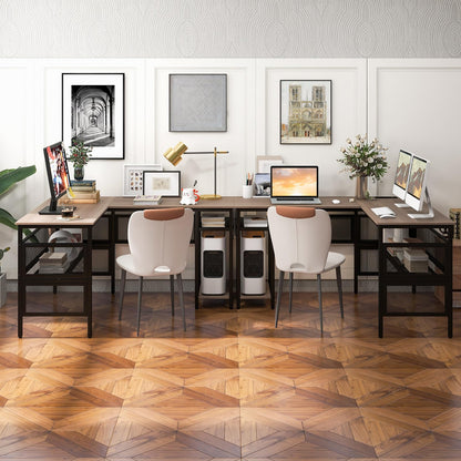 L Shaped Desk with Charging Station 55” Reversible Corner Computer Desk with Mesh Storage Shelves