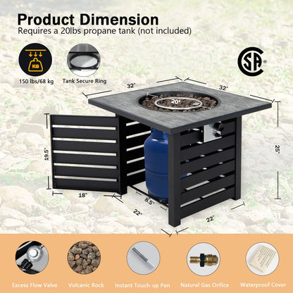 32" Outdoor Square Firepit with Waterproof Cover