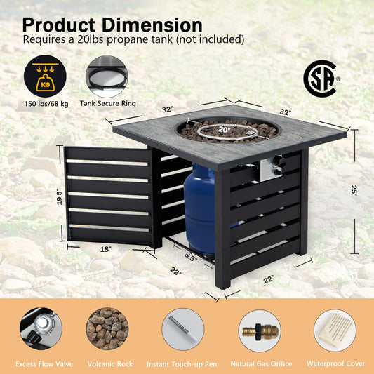 32" Outdoor Square Firepit with Waterproof Cover
