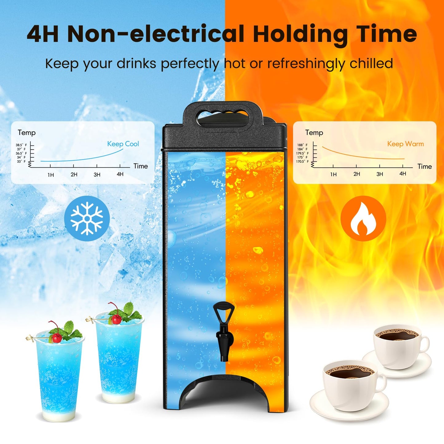 ARLIME Insulated Beverage Dispenser with Handles, 5 Gallon Food-Grade Hot and Cold Beverage Server