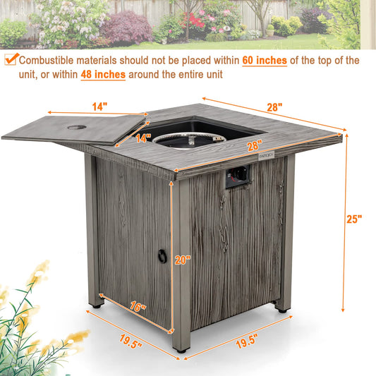 40,000 BTU Outdoor Propane Gas Fire Table with Wood Like Tabletop