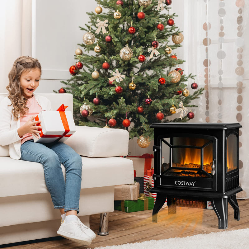 Electric Fireplace Stove 17-Inch Wide Freestanding Space Heater with 3D Realistic Flame