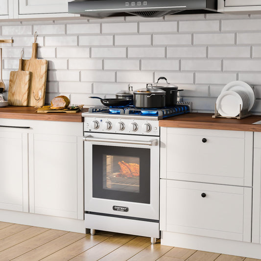 24 Inches Natural Gas Range, with 4 Burners Cooktop & 3.73 Cu.Ft. Convection Oven, Storage Drawer