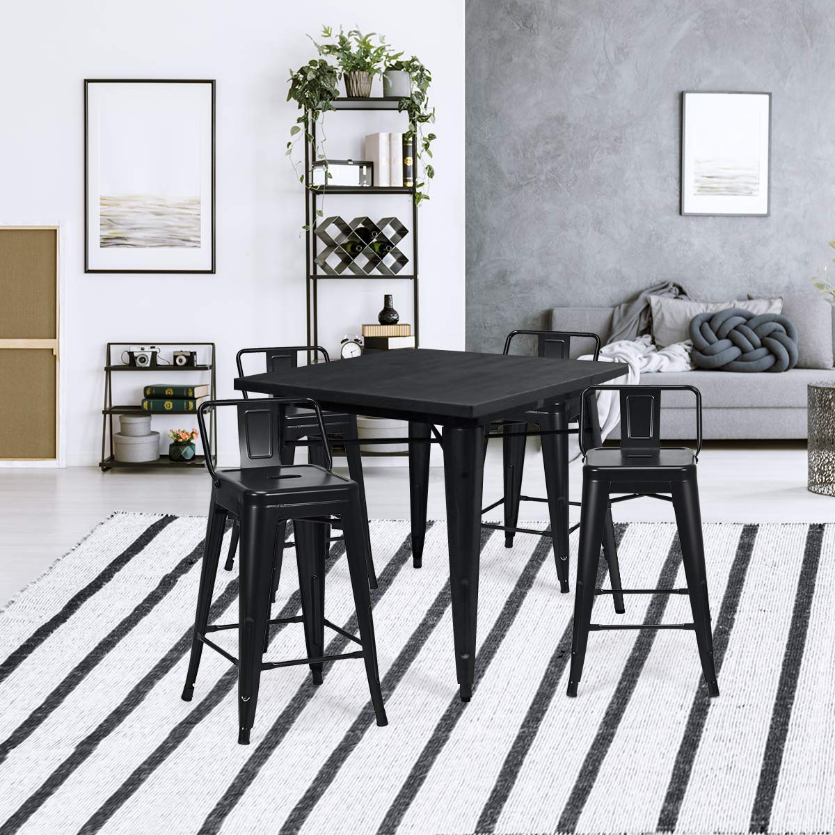 Metal Bar stools Set of 4 with Rubber Feet for Kitchen