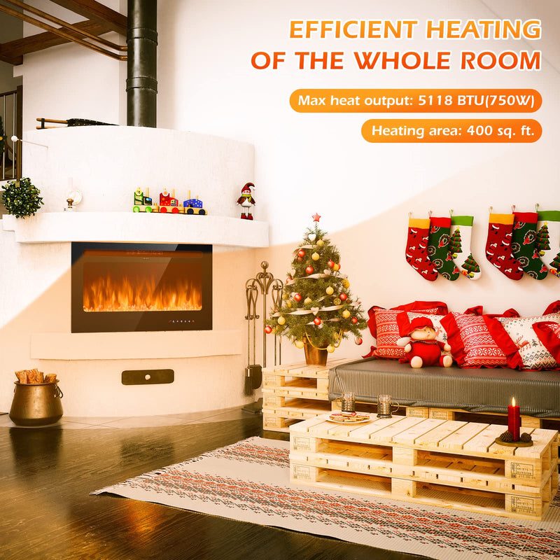 ARLIME 50” Recessed Electric Fireplace 750W/1500W Wall Mounted & in Wall