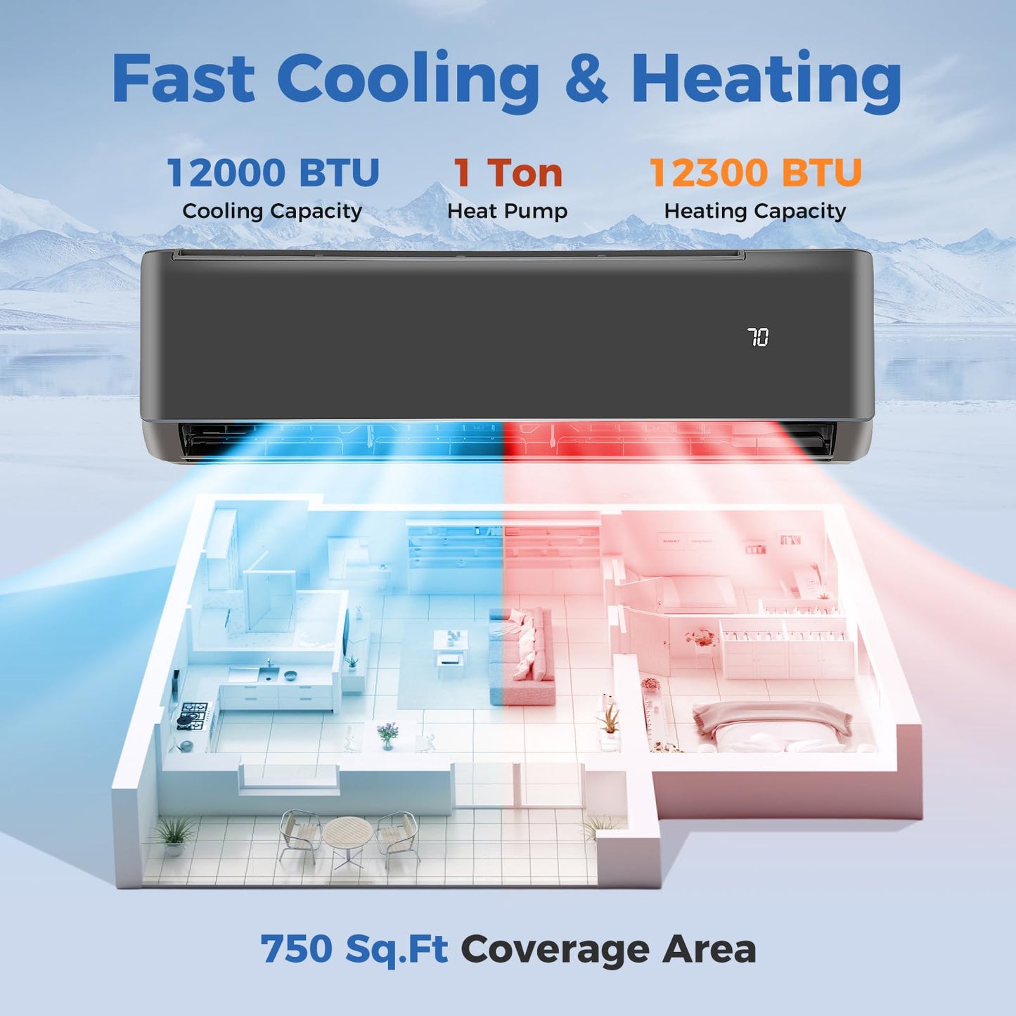 ARLIME 12000 BTU Wifi Enabled Mini Split Air Conditioner, 21 SEER2 208-230V Ductless Inverter AC