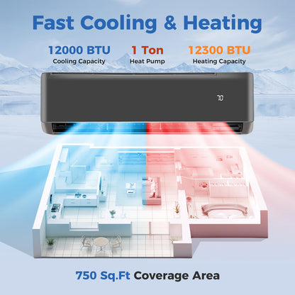 ARLIME 12000 BTU Wifi Enabled Mini Split Air Conditioner, 21 SEER2 208-230V Ductless Inverter AC