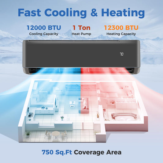 ARLIME 12000 BTU Wifi Enabled Mini Split Air Conditioner, 21 SEER2 208-230V Ductless Inverter AC