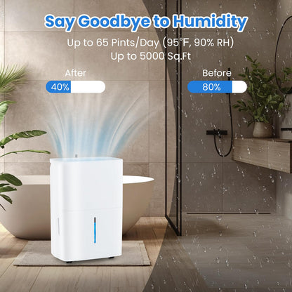 5000 Sq.Ft Portable Large Home Dehumidifier for Basements with 2 Modes & 3 Fan Speeds