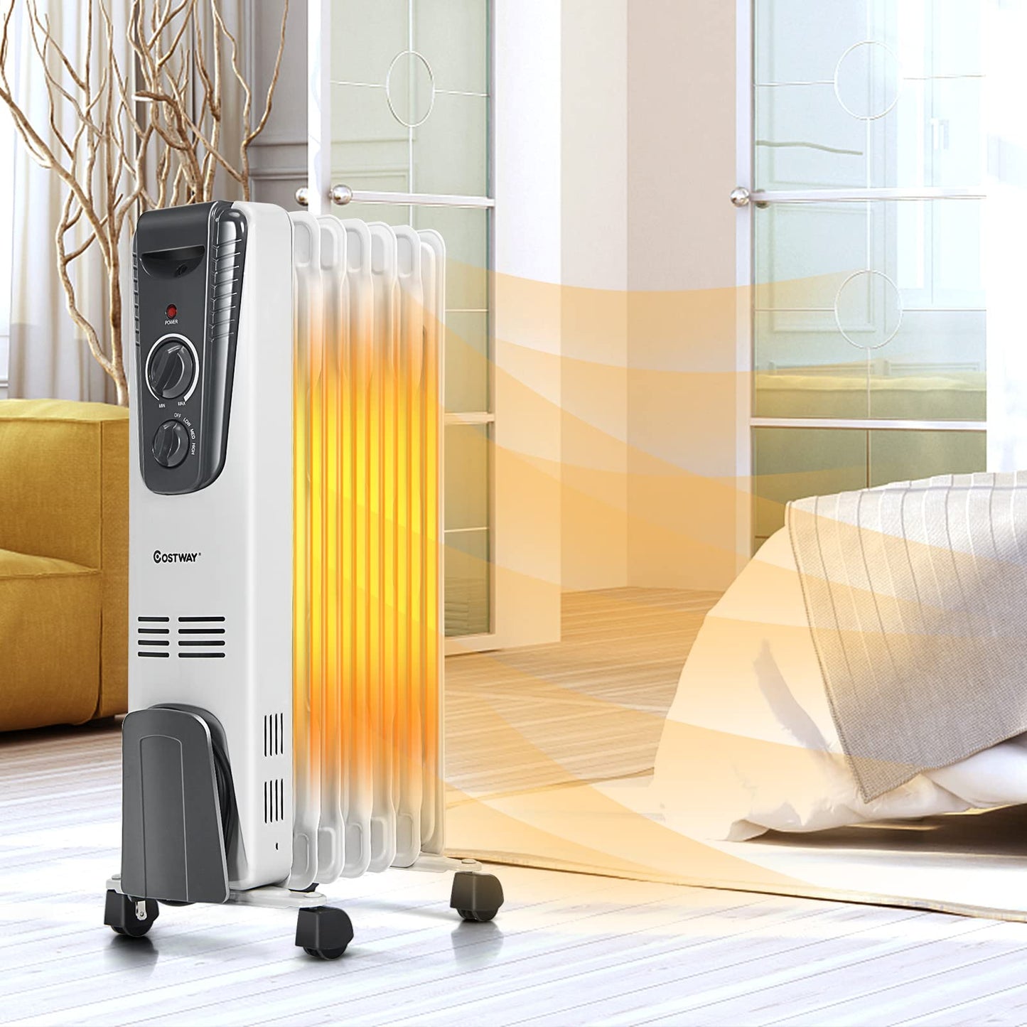 Oil Filled Radiator Heater, 1500W Portable Space Heater with Adjustable Thermostat, 3 Heat Setting