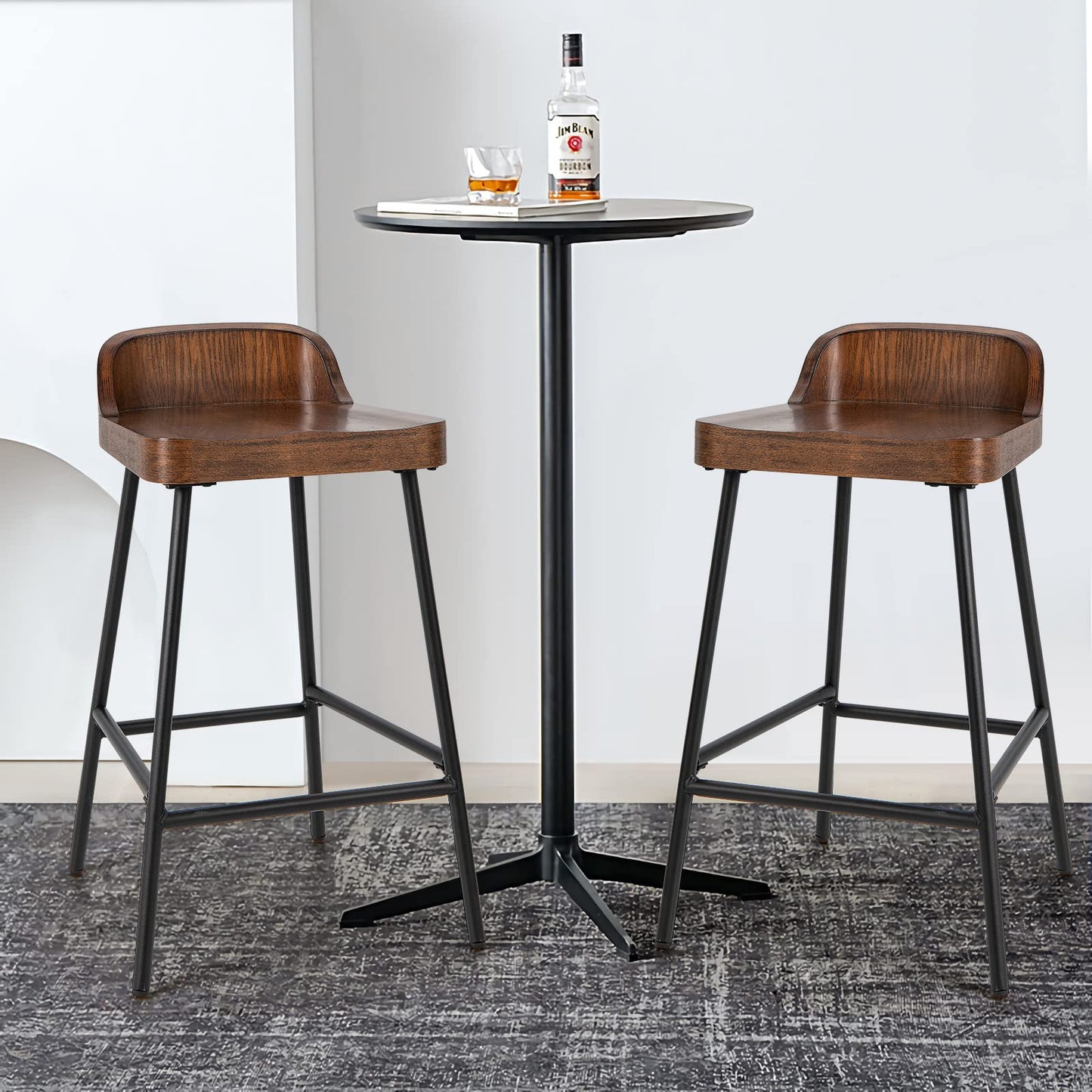 Bar Stool 24.5'' Industrial Pub Stool with Low Backrest and Footrest