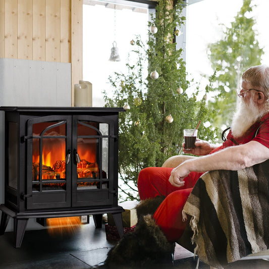 25 Inches Electric Fireplace Stove, 1400 W Freestanding Fireplace Heater, Indoor Electric Stove Heater