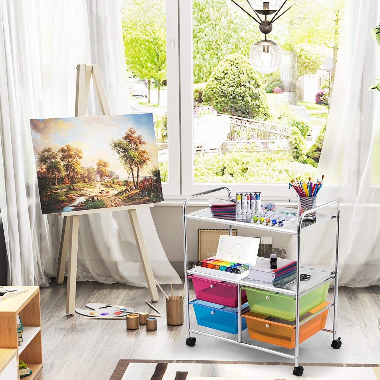 ARLIME 4-Drawer Storage Cart, 4 Drawer 2 Shelves Trolley, Rolling Organizer Cart