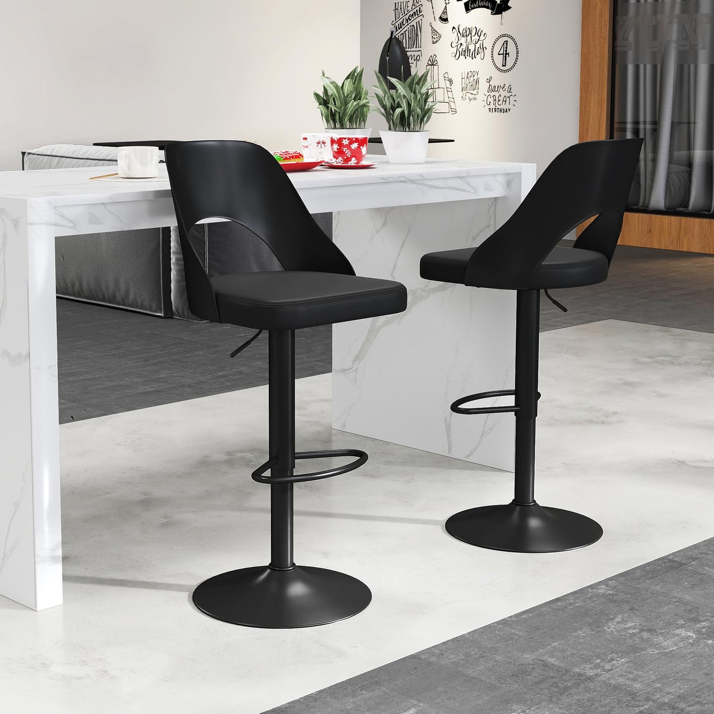 Modern Swivel Bar Stools Set of 2/4 with Enlarged PU Leather Seat