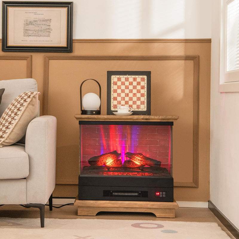 Electric Fireplace with 3-Sided Glass 27-inch Wide, 1400W Freestanding Fireplace Heater with Remote Control