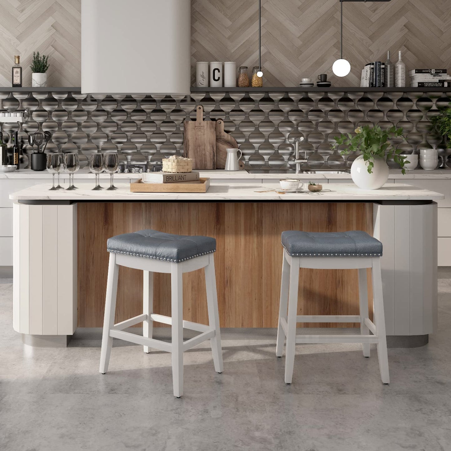 Bar Stools Set of 2/4 24-Inch Height Backless Counter Stool