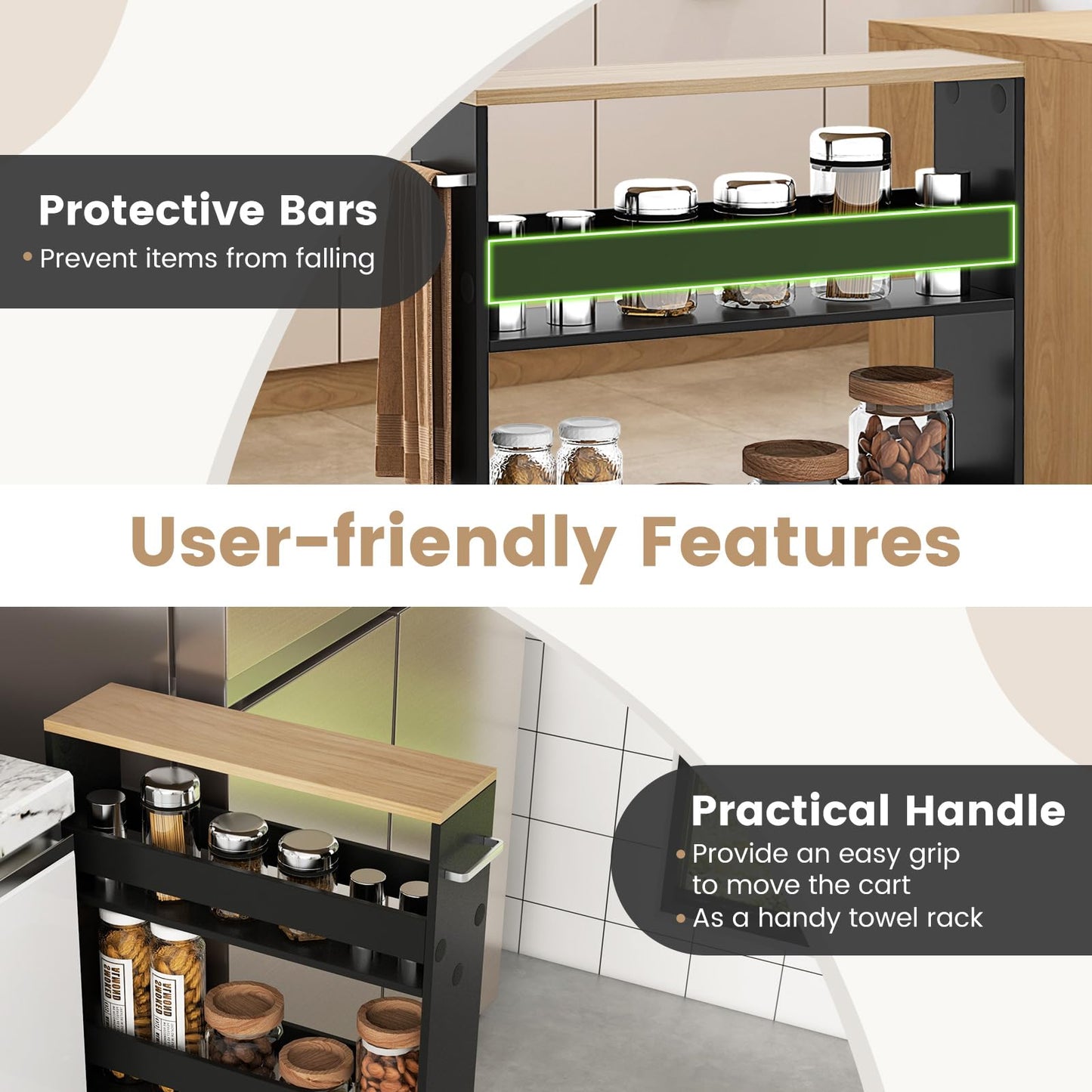 Slim Rolling Storage Cart 4-Tier Rolling Utility Cart with Handle & Wheels