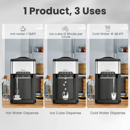 3 in 1 Portable Hot Cold Dispenser with 48LBS/24H Ice Machine
