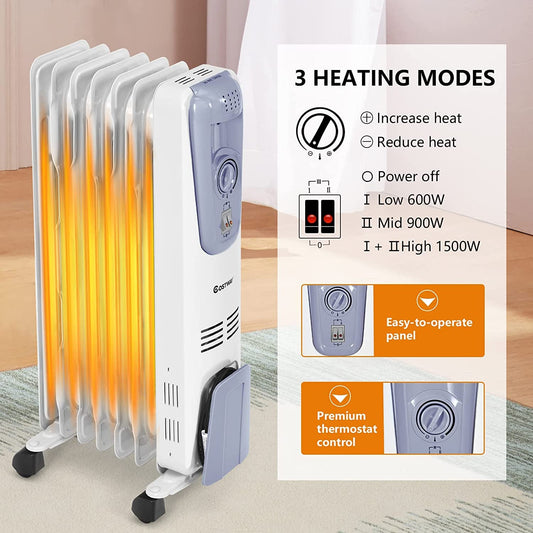 ARLIME 1500W Oil Filled Radiator Heater, Electric Space Heater with Adjustable Thermostat