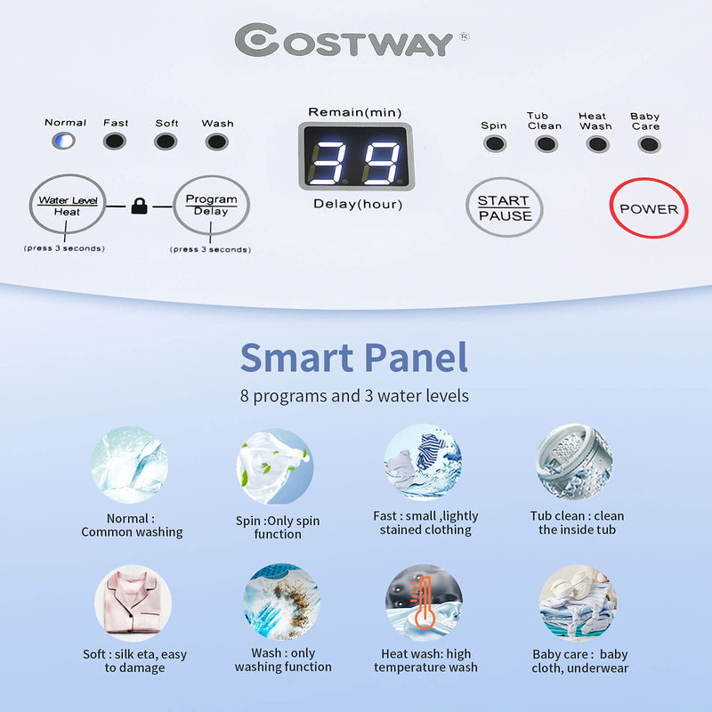 7.7Lbs Capacity Full Automatic Washing Machine with 24 Hours Delay