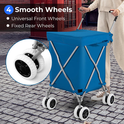 Folding Shopping Cart Portable Grocery Cart on Wheels with Removable Waterproof Oxford Cloth Liner