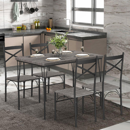 5 Piece Rectangular Kitchen Table and Chairs Set with Metal Frame for Home