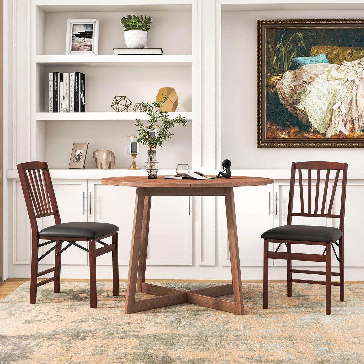 Folding Dining Chairs Set of 2/4 with PVC Padded Seat for Kitchen Apartment