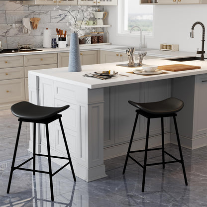Faux Leather Backless Bar Stools with Padded Saddle Seat and Footrest