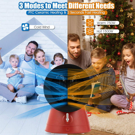 2 in 1 Mini Electric Space Heater Cooling Fan 3 Modes 1500W Small Portable Ceramic Heater