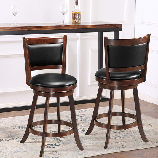 Accent Wooden Swivel Back Counter Height Bar Stool for Dining and Living Room