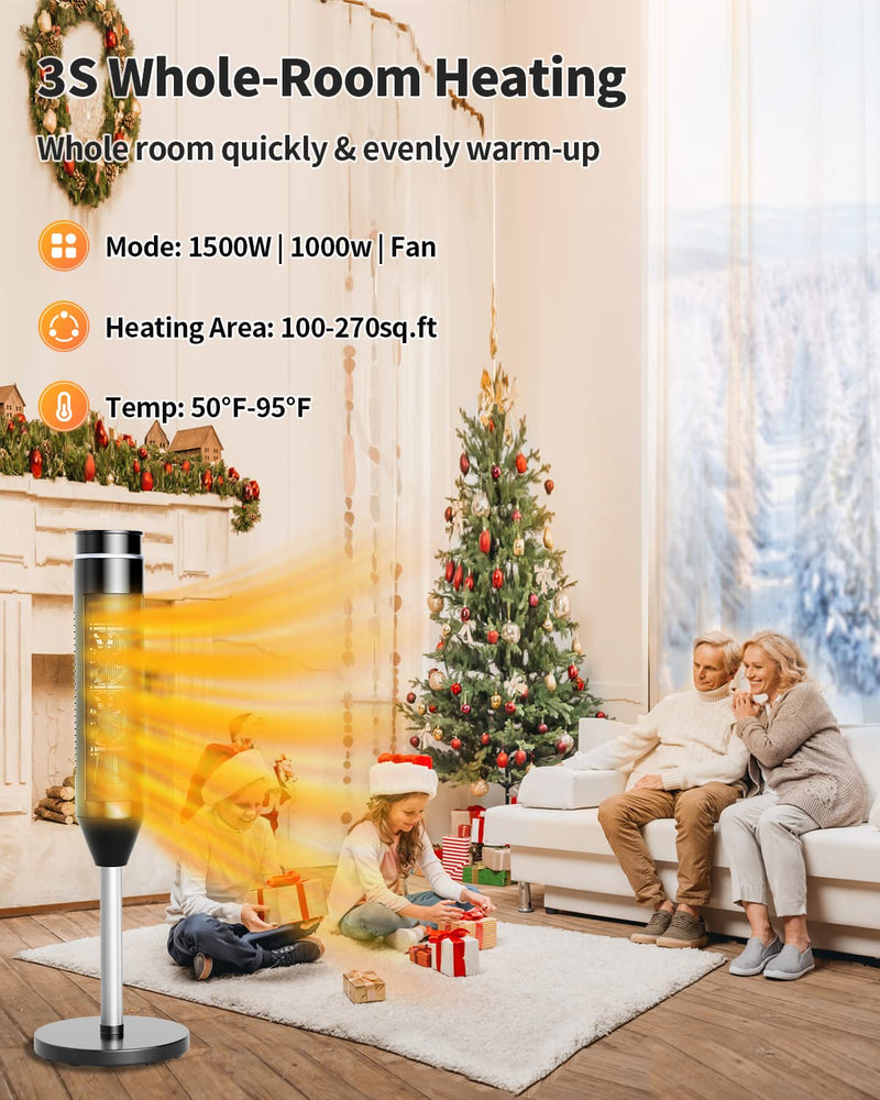 Space Heater for Indoor Use, Tower Room Heater with Remote Control