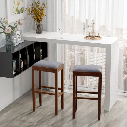 2/4 Pieces 31 Inch Upholstered Bar Stool Set with Solid Rubber Wood Frame and Footres