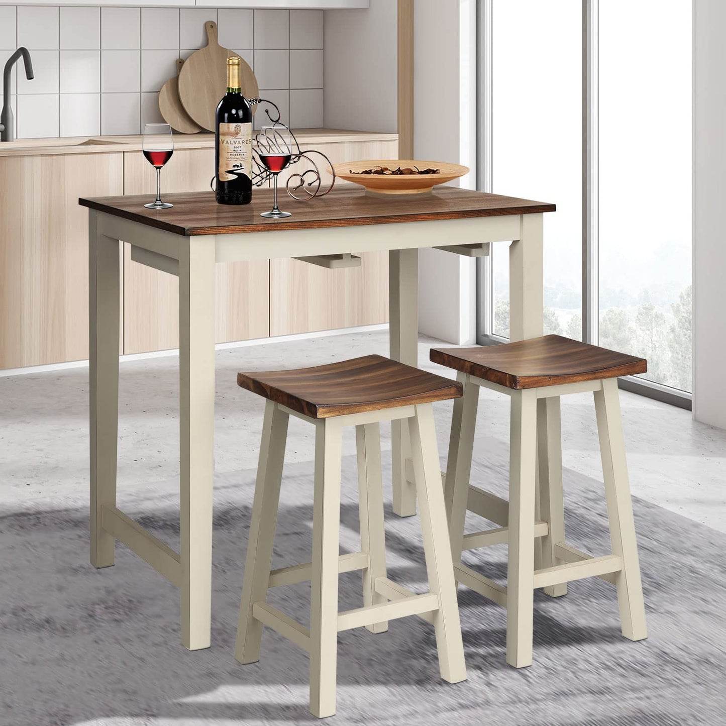 3 Pieces Dining Set Counter Height Pub Table Set