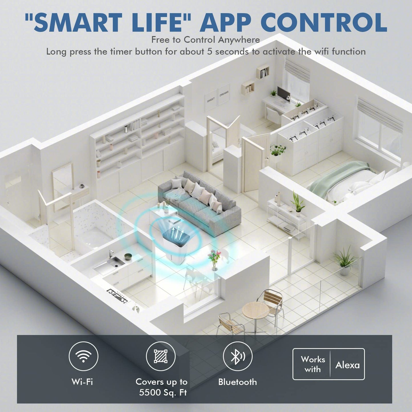 Dehumidifier for Home and Basements, 100 Pint Dehumidifier Rooms up to 5500 Sq. Ft with Smart App & Alexa Voice Control