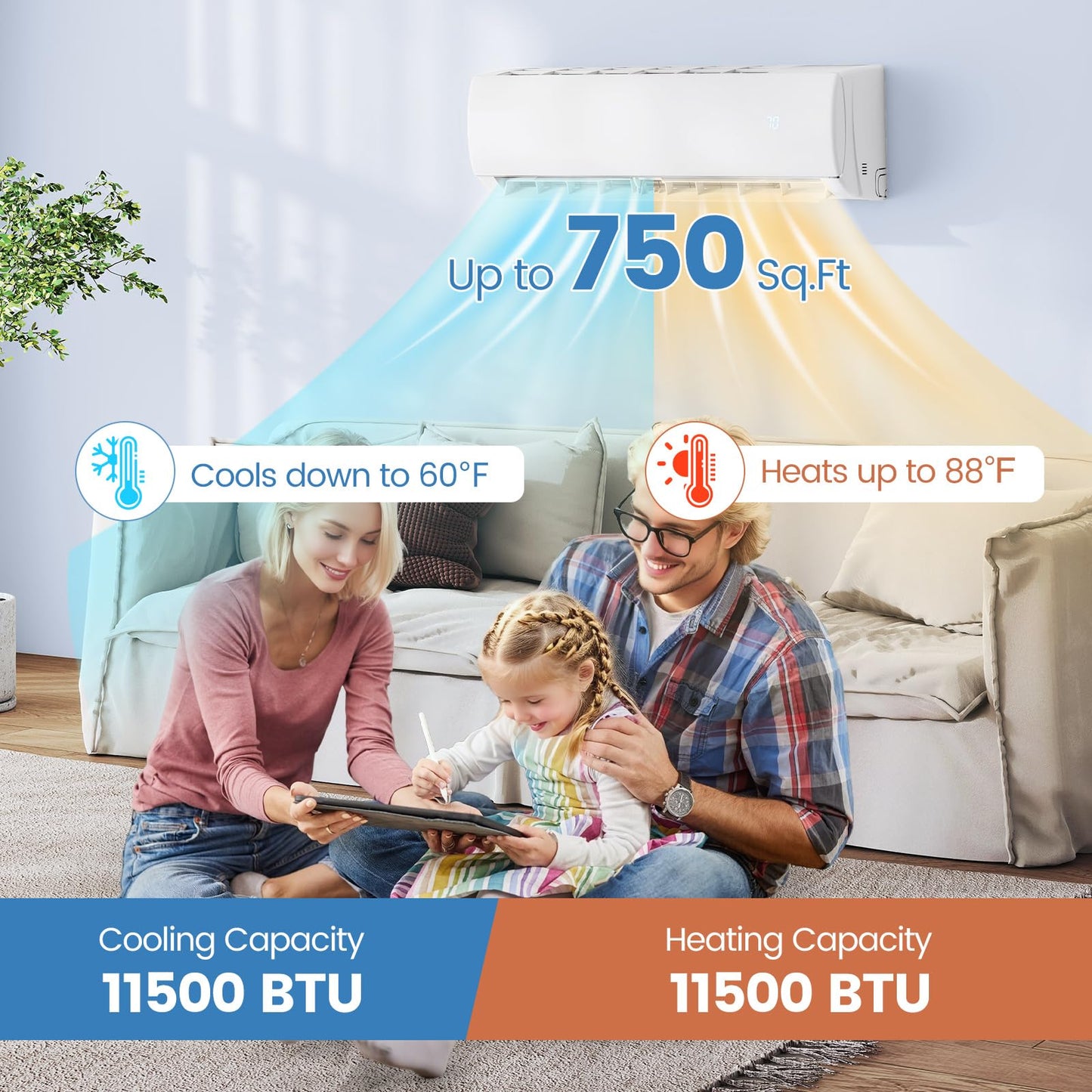 11500/17000/23000 BTU Mini Split Air Conditioner w/Installation Kit